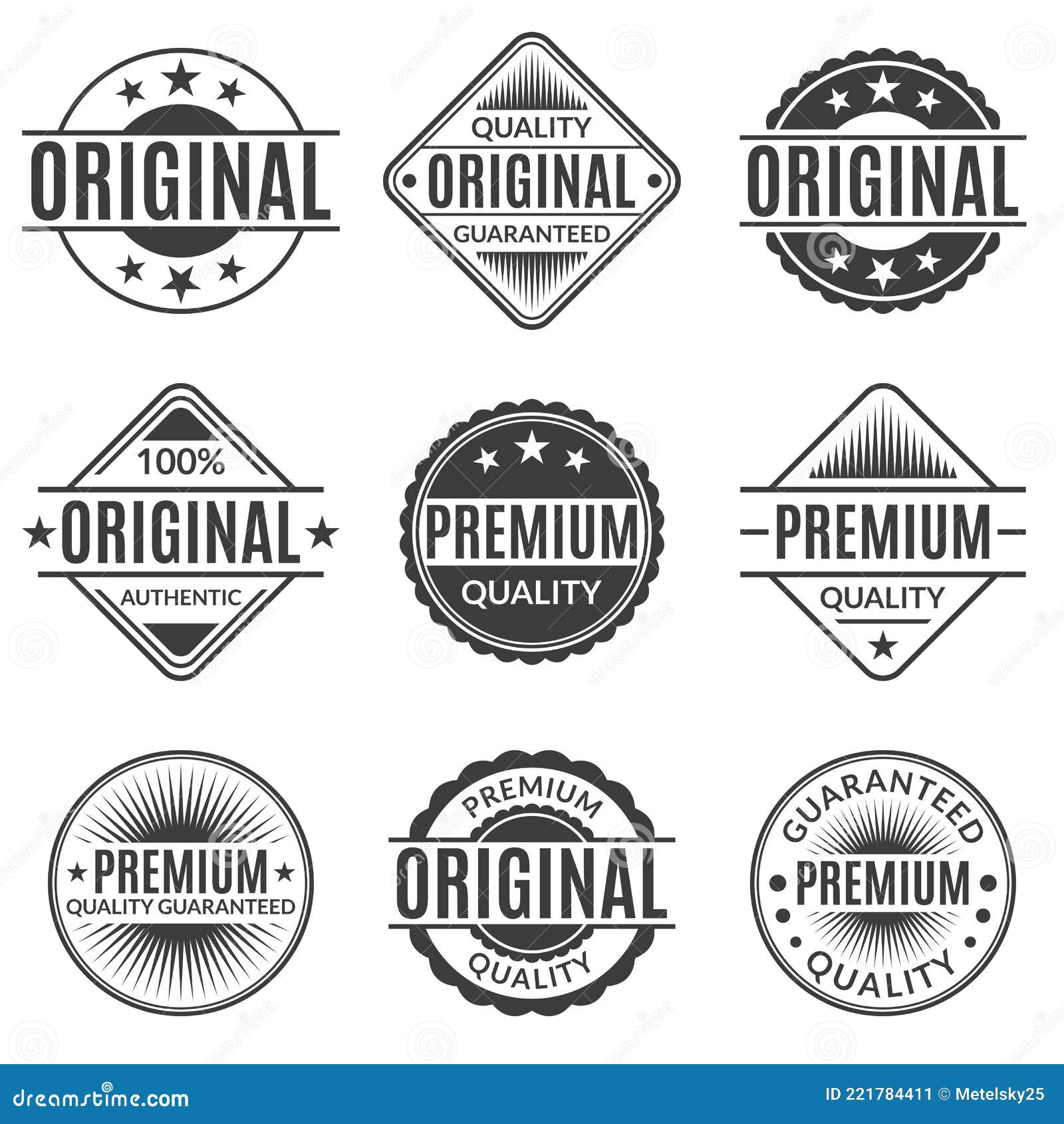 original and premium quality stamp or seal set. guarantee label, emblem or badge collection.  .